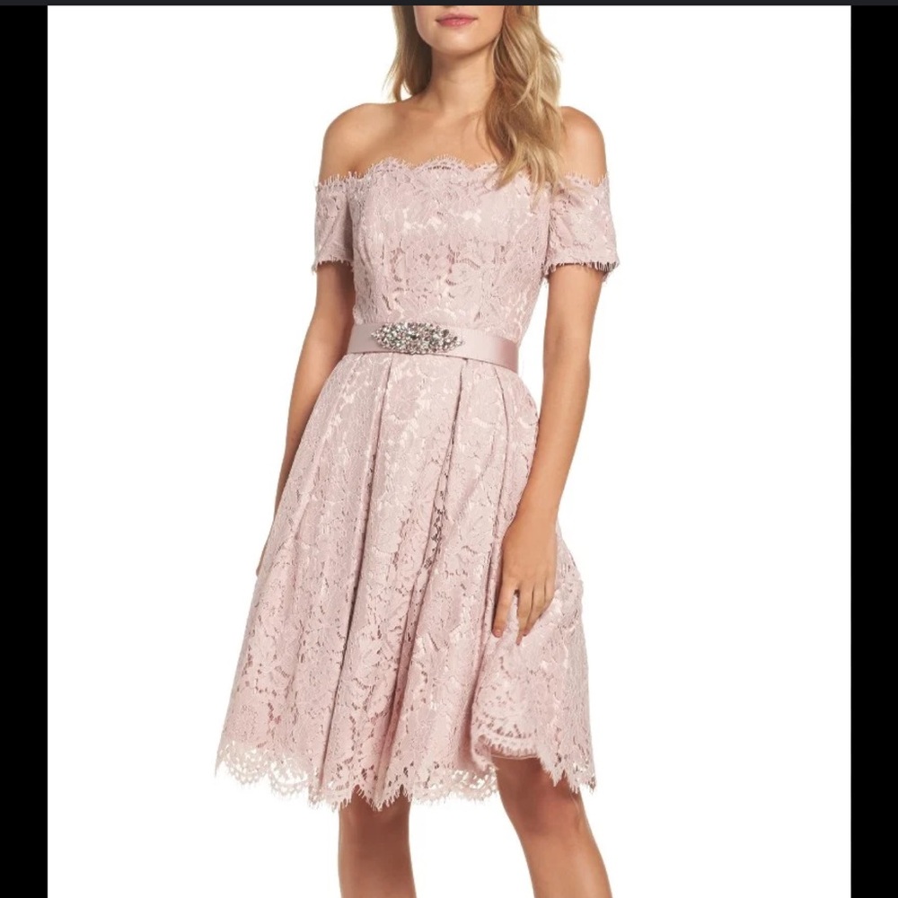 ELIZA J Embellished Off the Shoulder Lace Fit & Flare Dress